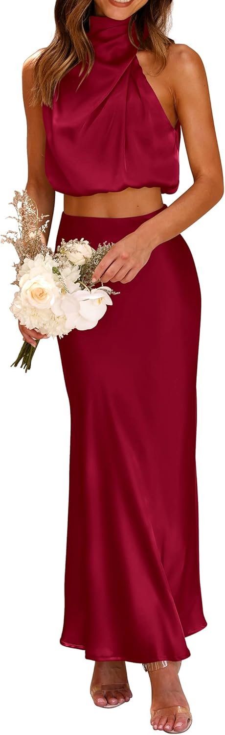 Stylish Women's 2 Piece Satin Outfits for Summer Events