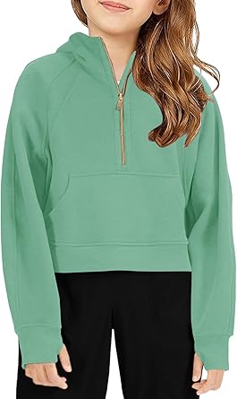 Doshoop Girls Half Zip Collar Cropped Hoodies for Comfort