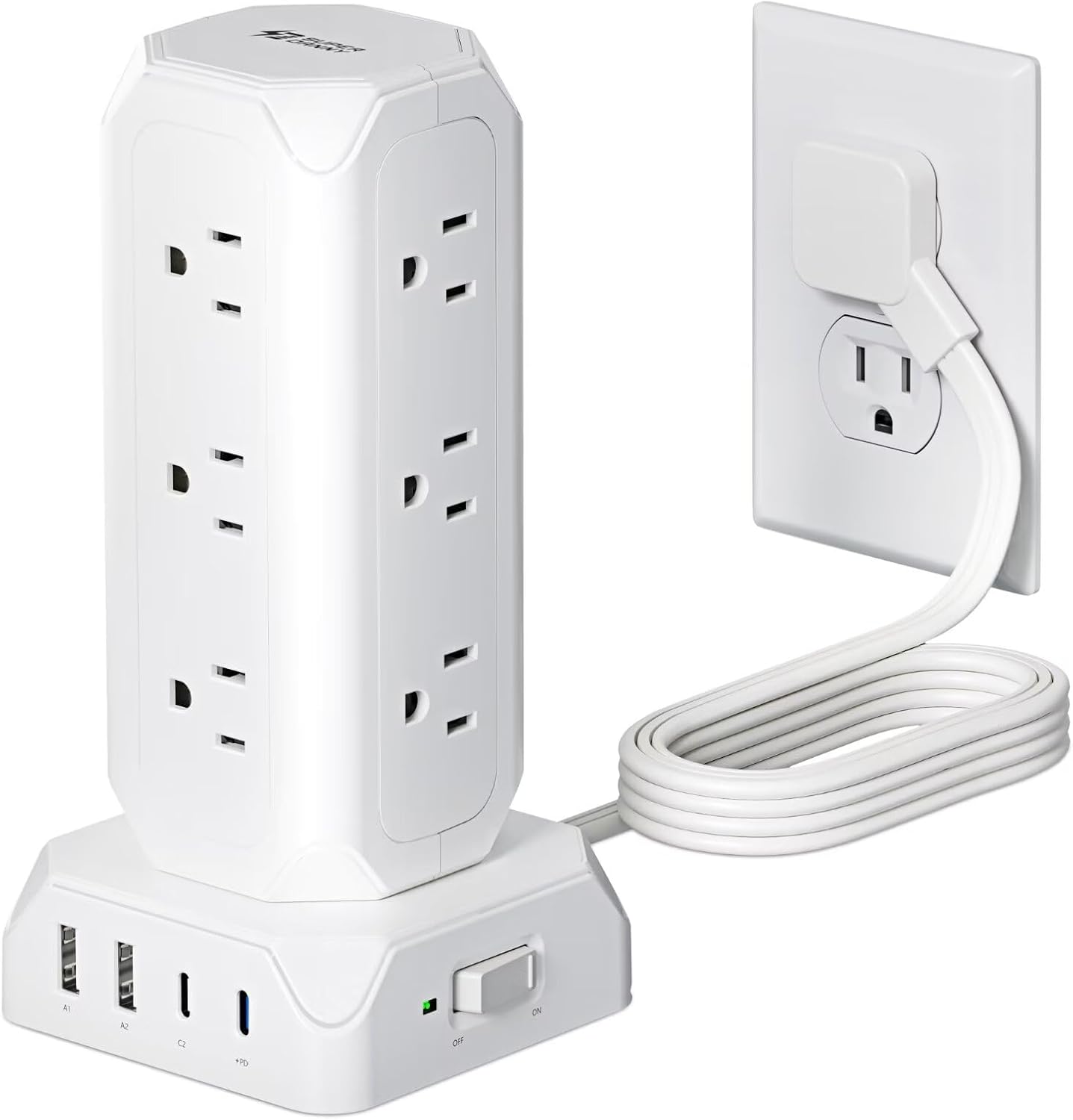 Power Strip Tower with 12 Outlets and 35W USB Charging Station
