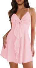 Women Sleeveless V Neck Summer Mini Dress - Spaghetti Strap Sundress