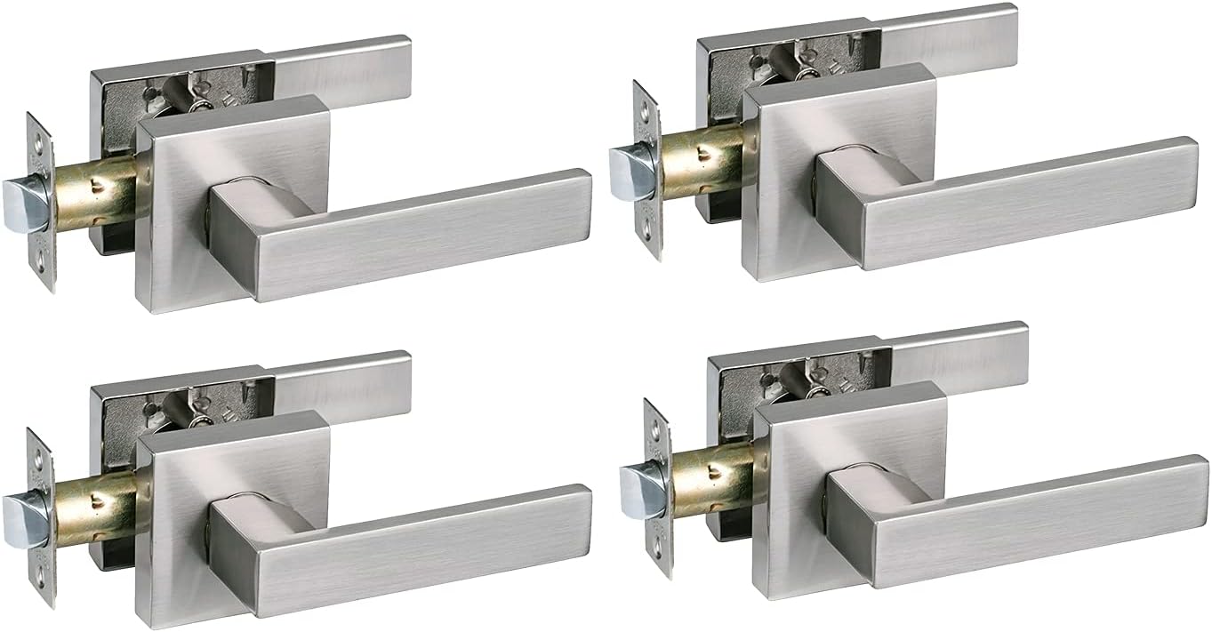 NEWBANG Hall Closet Lever Handle Lock Satin Nickel Finish