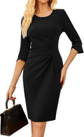 Work Dress for Women 3/4 Sleeve Sheath - Ruched Office Bodycon