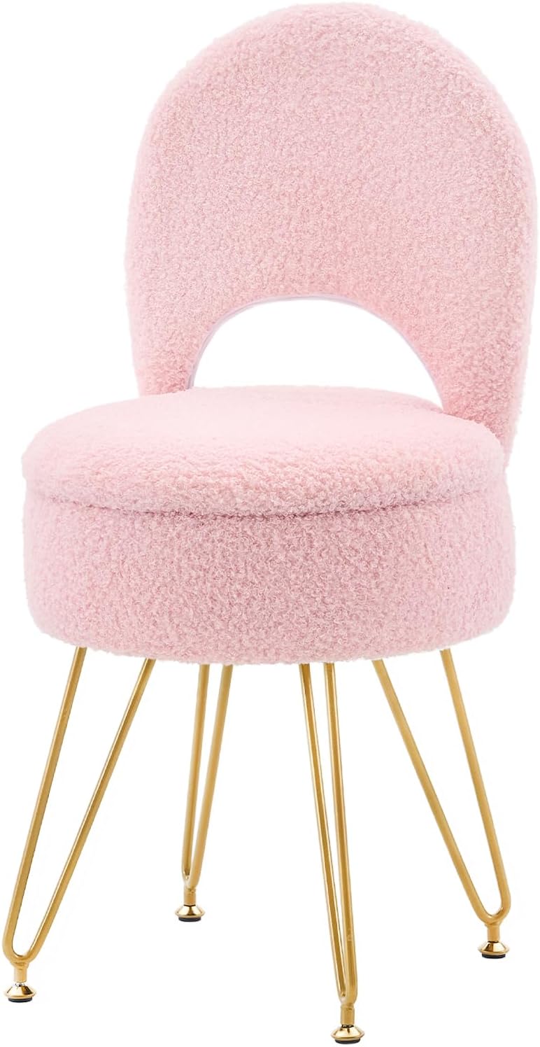 Storage Ottoman Vanity Stool Chair with Folding Back for Comfort