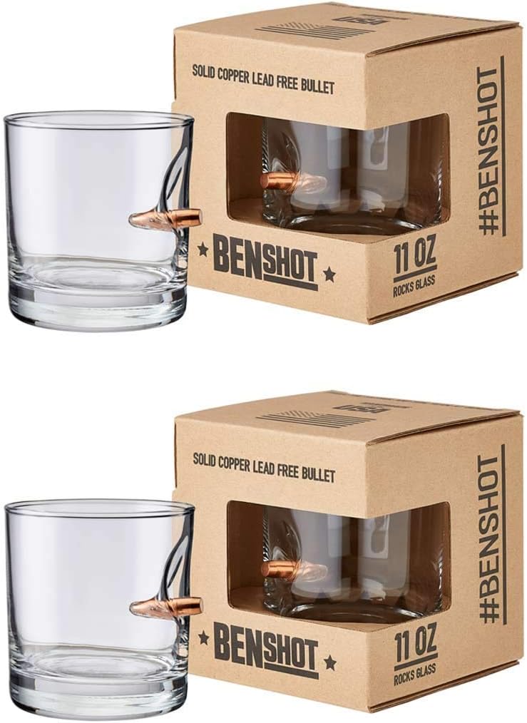 BenShot Rocks Glass with Real .308 Bullet - Unique 11oz Set