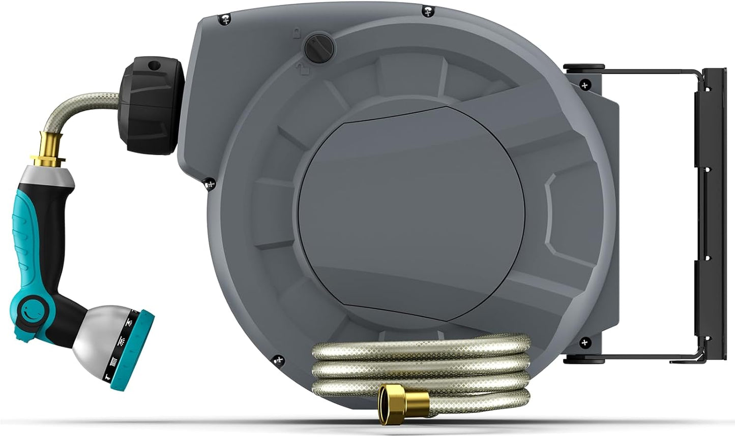 Retractable Garden Hose Reel with Auto Rewind and 10 Nozzles