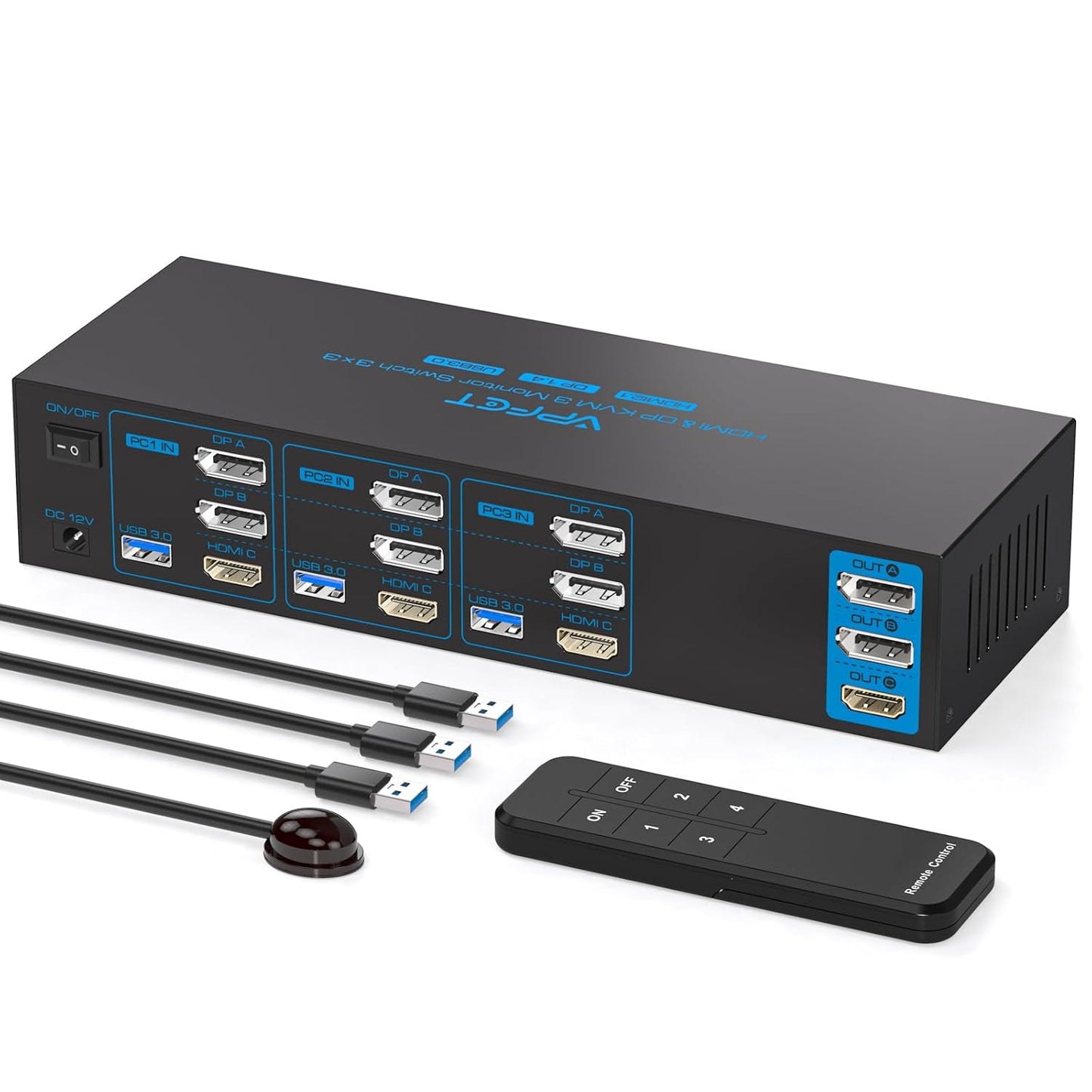 4K144Hz Displayport KVM Switch for 3 Computers and Monitors