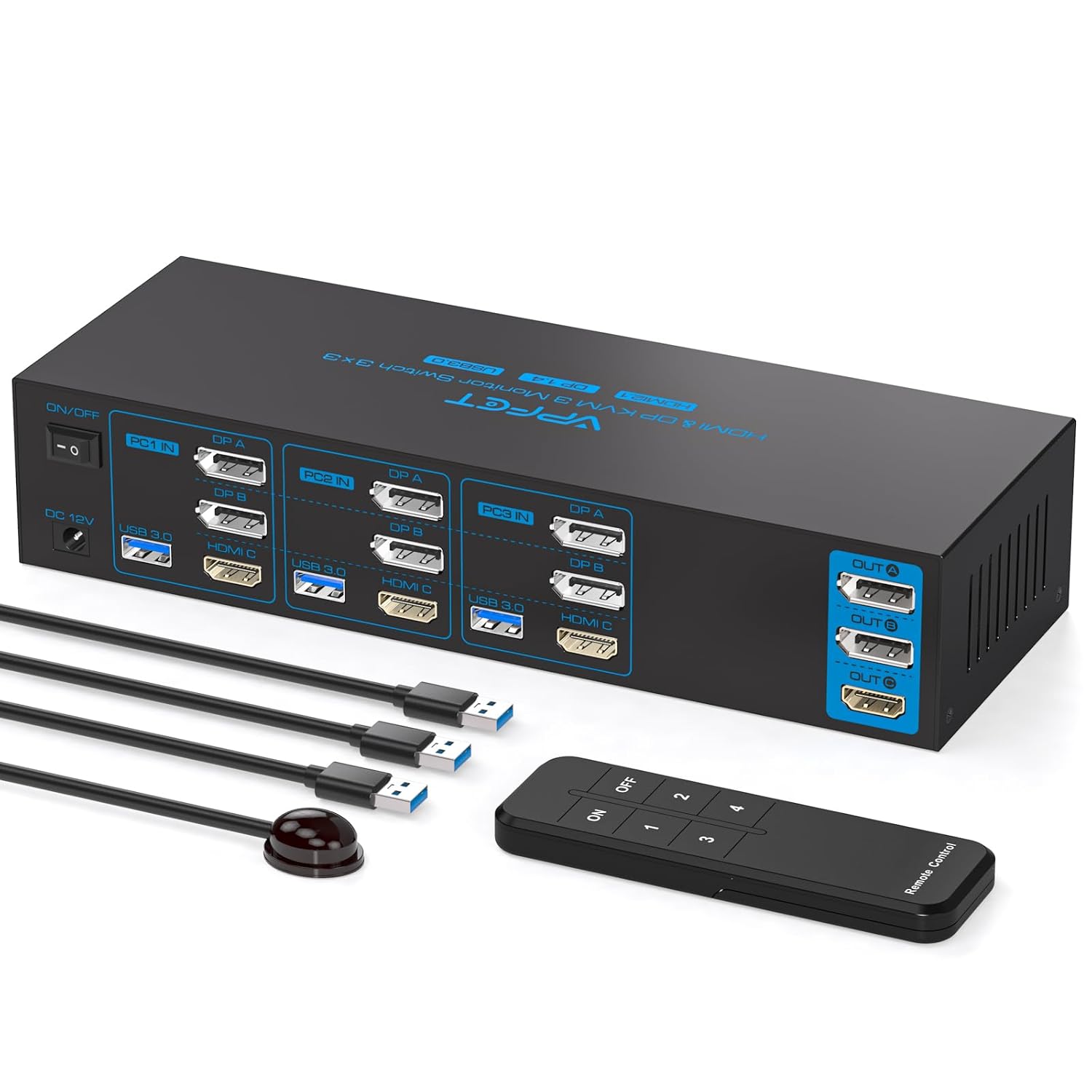 4K144Hz Displayport KVM Switch for 3 Computers and Monitors