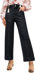Astylish Womens High Waisted Wide Leg Cropped Denim Jeans