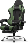 Green Fabric Gaming Chair with Footrest and Lumbar Support