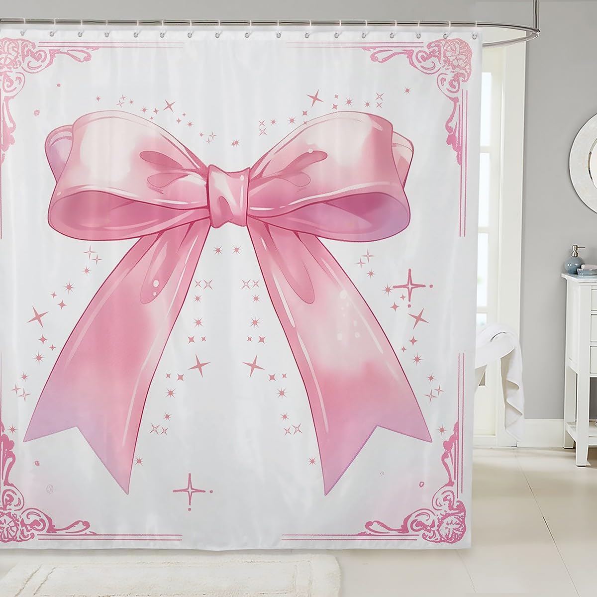 Watercolor Bow Princess Shower Curtain for Girls
