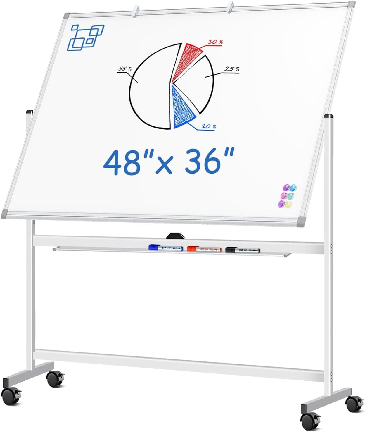 Large Rolling White Board for Office and Classroom Use