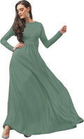 Seafoam Pale Green Long Sleeve Flowy Empire Waist Maxi Dress for Women