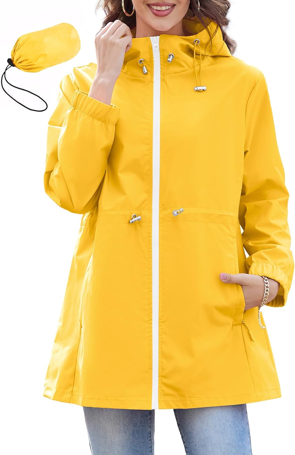 Packable Rain Jacket for Women - Lightweight Waterproof Windbreaker