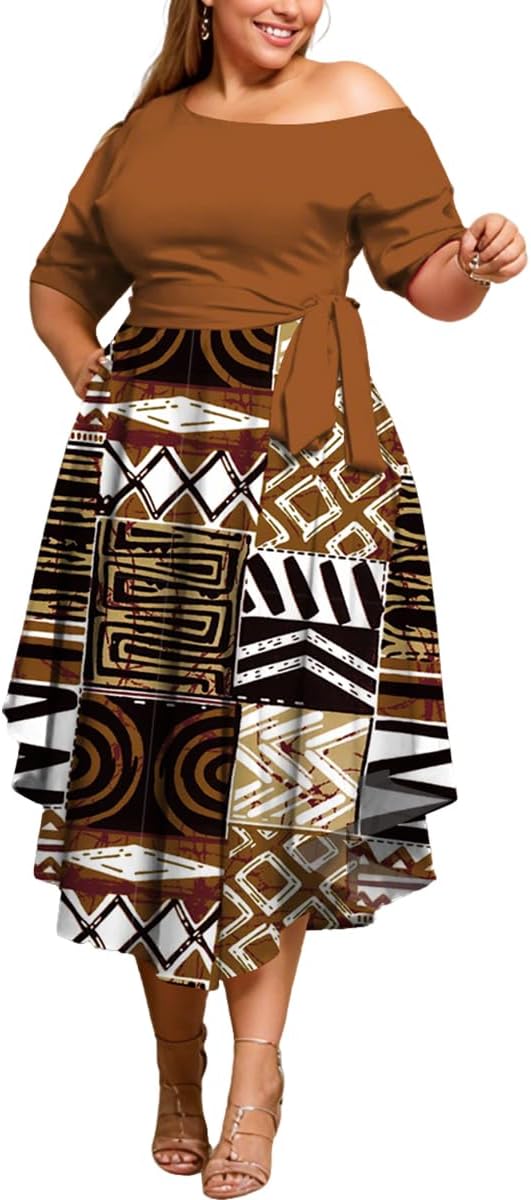 Plus Size Women Wedding Guest Dress Off Shoulder Midi Style