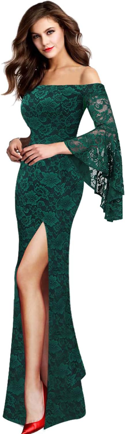VFSHOW Womens Off Shoulder Bell Sleeve Maxi Dress for Events