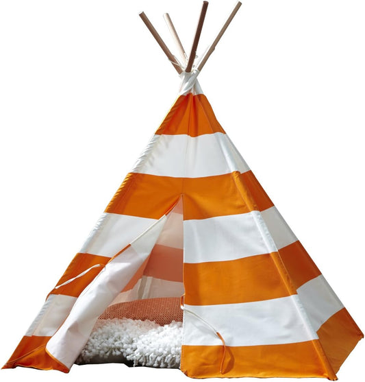 Cozy Kids Teepee Tent: Orange & White Stripes