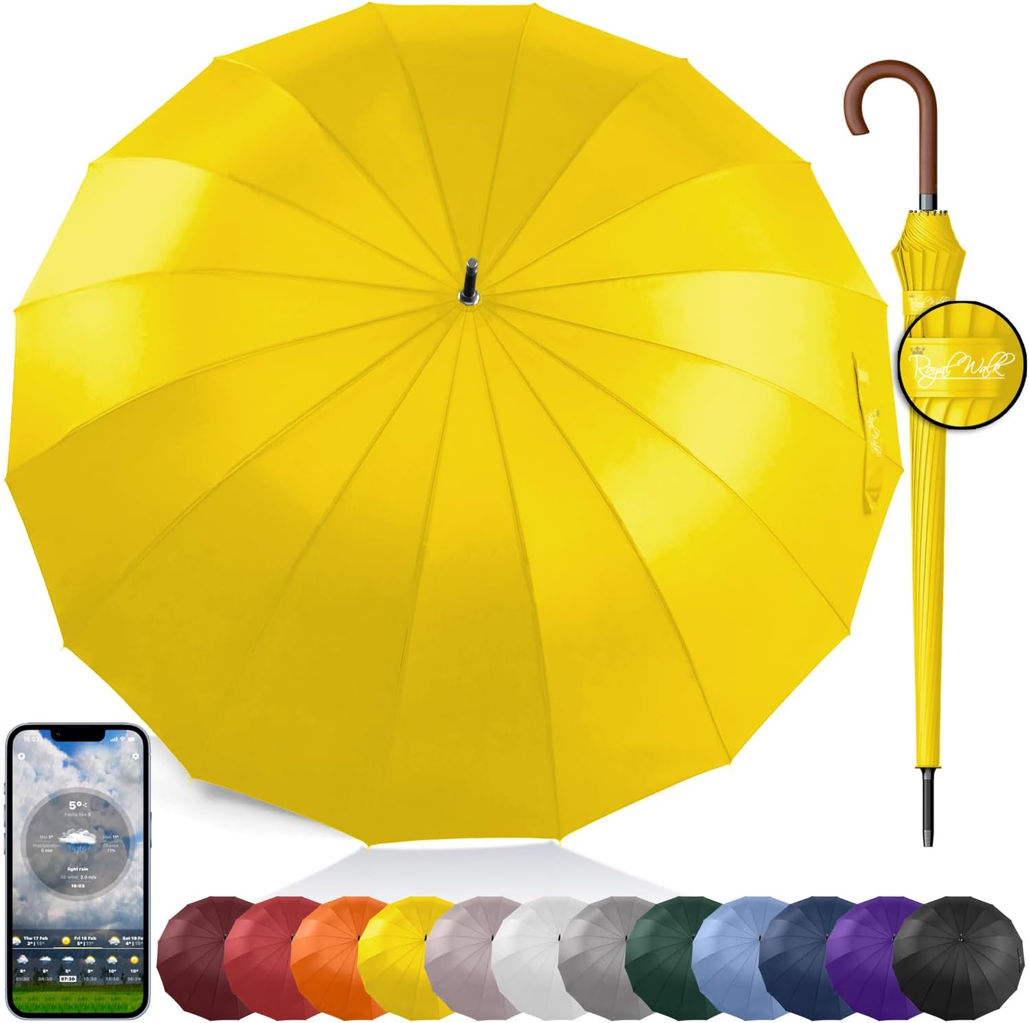 Royal Walk Windproof Large Umbrella for Rain with Auto Open