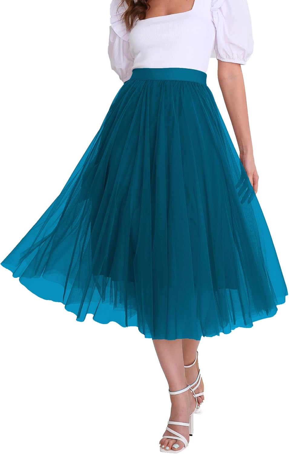 Elegant Tulle Skirt for Women - High Waist Pleated A-Line Style
