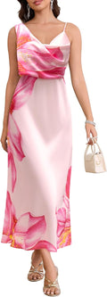 Women's Summer Satin Dress with Cowl Neck - Elegant Midi Cocktail