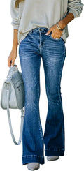 Flare Bell Bottom Jeans for Women - High Waist Medium Wash Stretchy