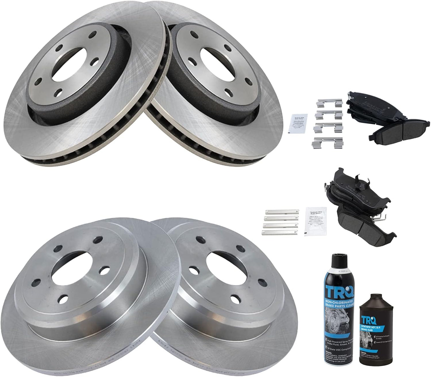 TRQ Front and Rear Brake Pad & Rotor Kit for Jeep Vehicles