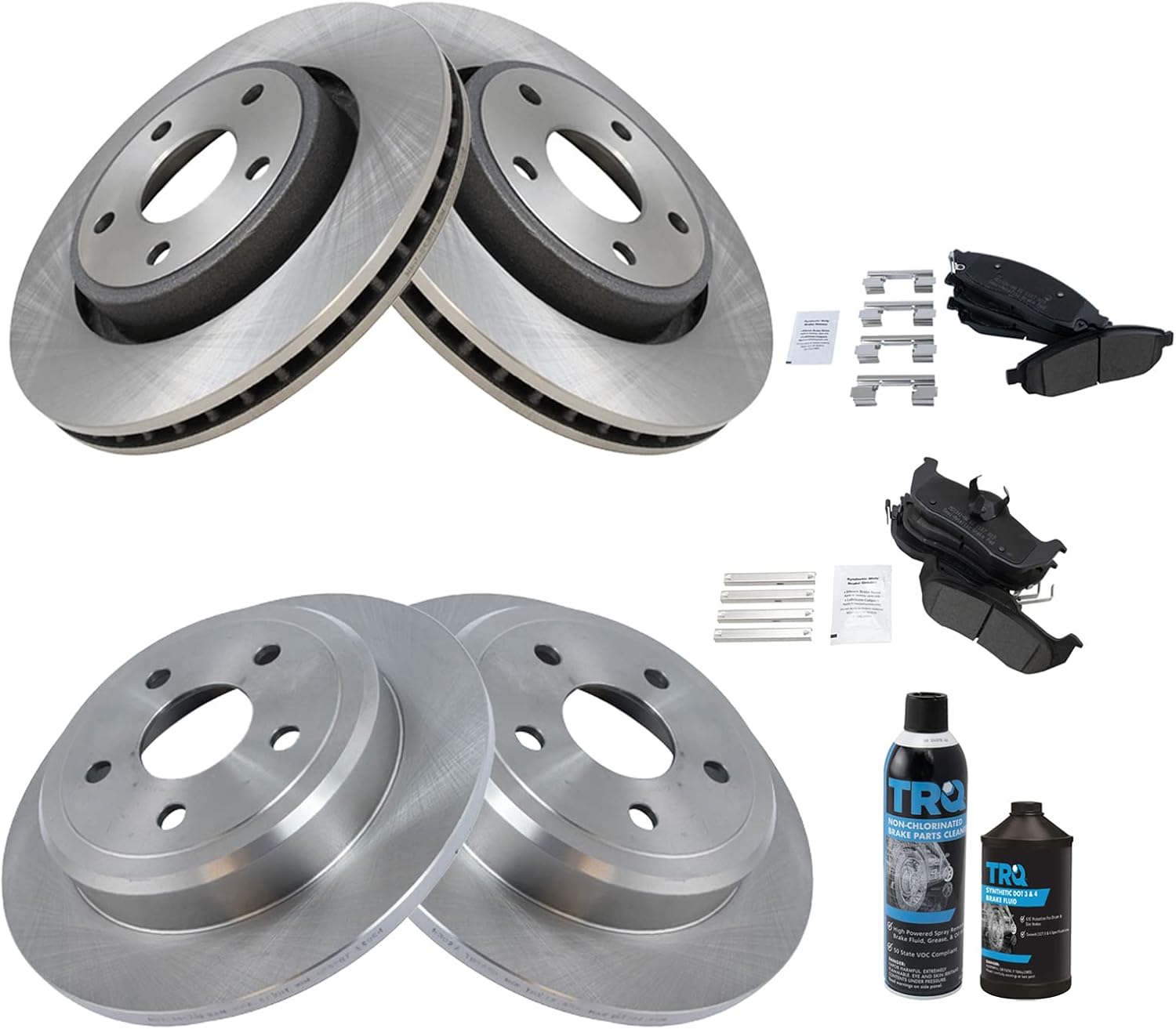 TRQ Front and Rear Brake Pad & Rotor Kit for Jeep Vehicles