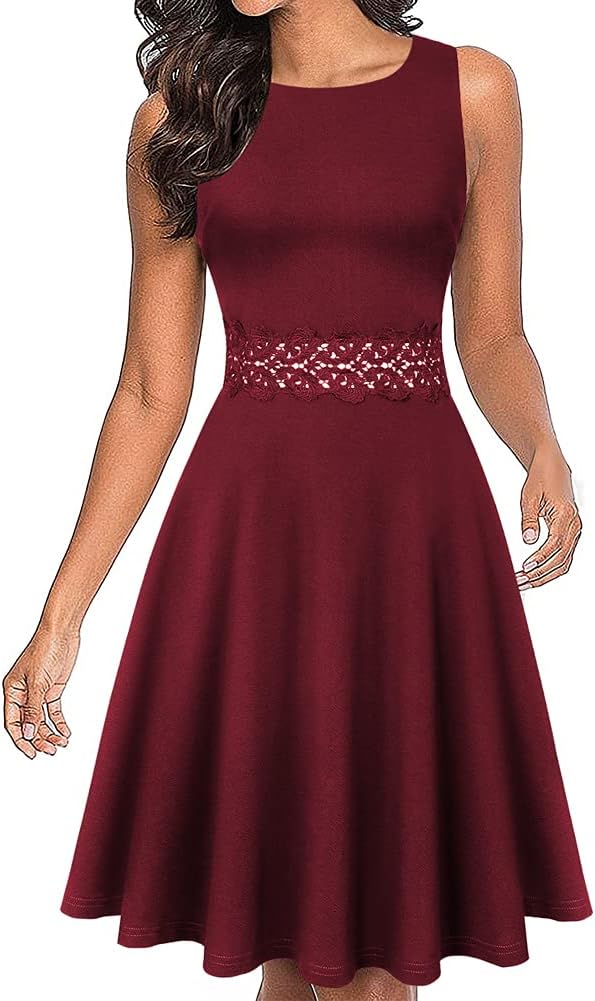 OWIN Women's Vintage Floral Lace Flared A-Line Swing Dress