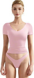 Women Double Lined Fitted Basic Tee - Sexy V Neck Y2K Crop