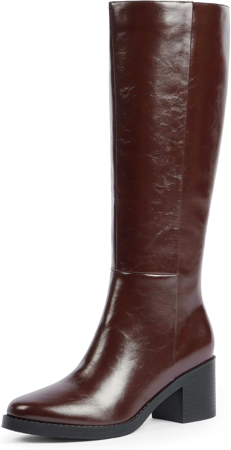 Knee High Boots for Women with Chunky Heel and Side Zipper