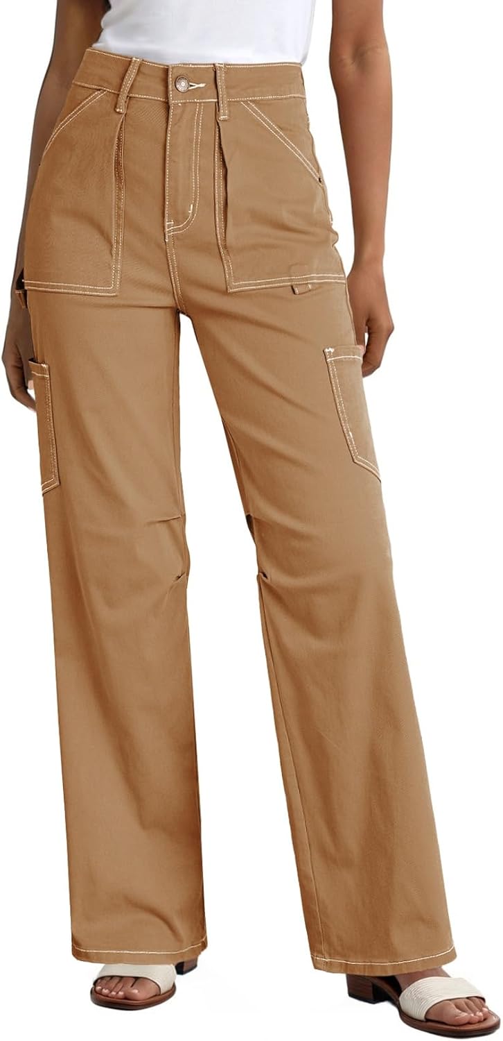 Dokotoo Womens Cargo Pants Baggy Wide Leg High Waist Casual