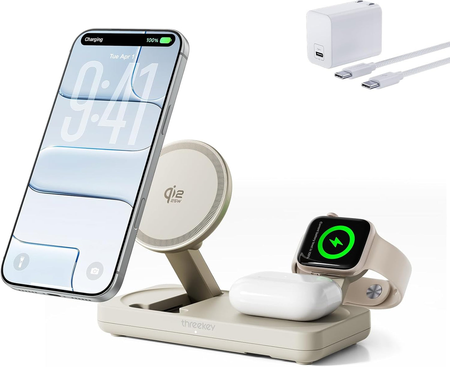 THREEKEY 3 in 1 iPhone 17 Charging Station with MagSafe Support