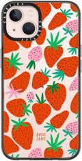Casetify Compact iPhone 13 Case - Slim Strawberries Clear Black