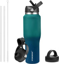 40 oz Insulated Water Bottle - Slim Fit Car Cup Holder Green Blue