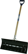 Steel Snow Pusher with D-Grip Hardwood Handle - Fast Snow Clearing
