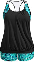 Plus Size Tankini Swimsuit for Women Green Paisley - Tummy Control