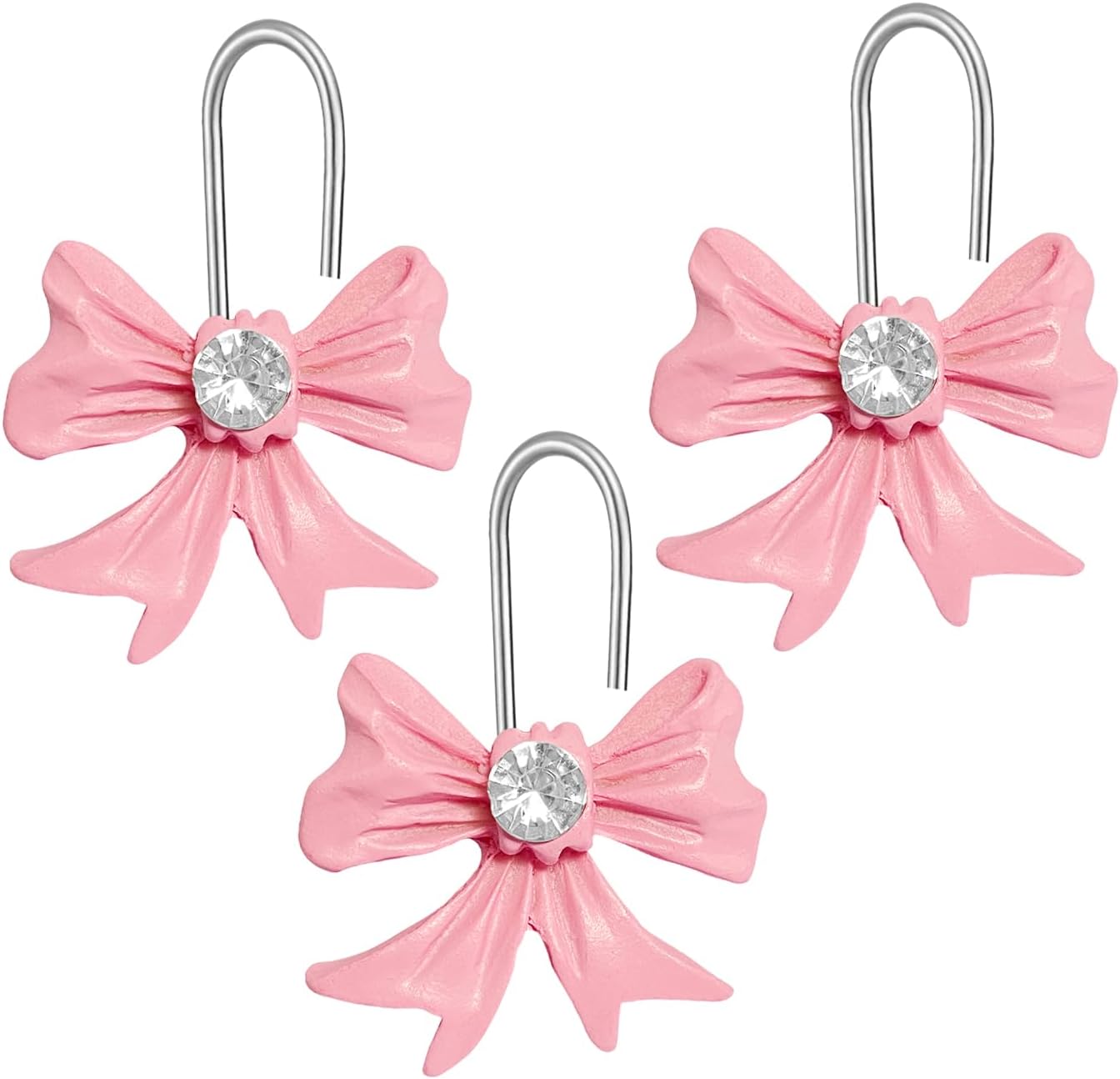 12PCS Pink Bow Shower Curtain Hooks, Charming Bathroom Decor