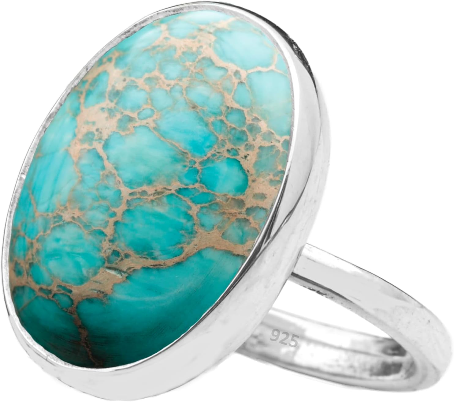 Natural Amazonite Crystal Ring in Rhodium Plated Silver Design