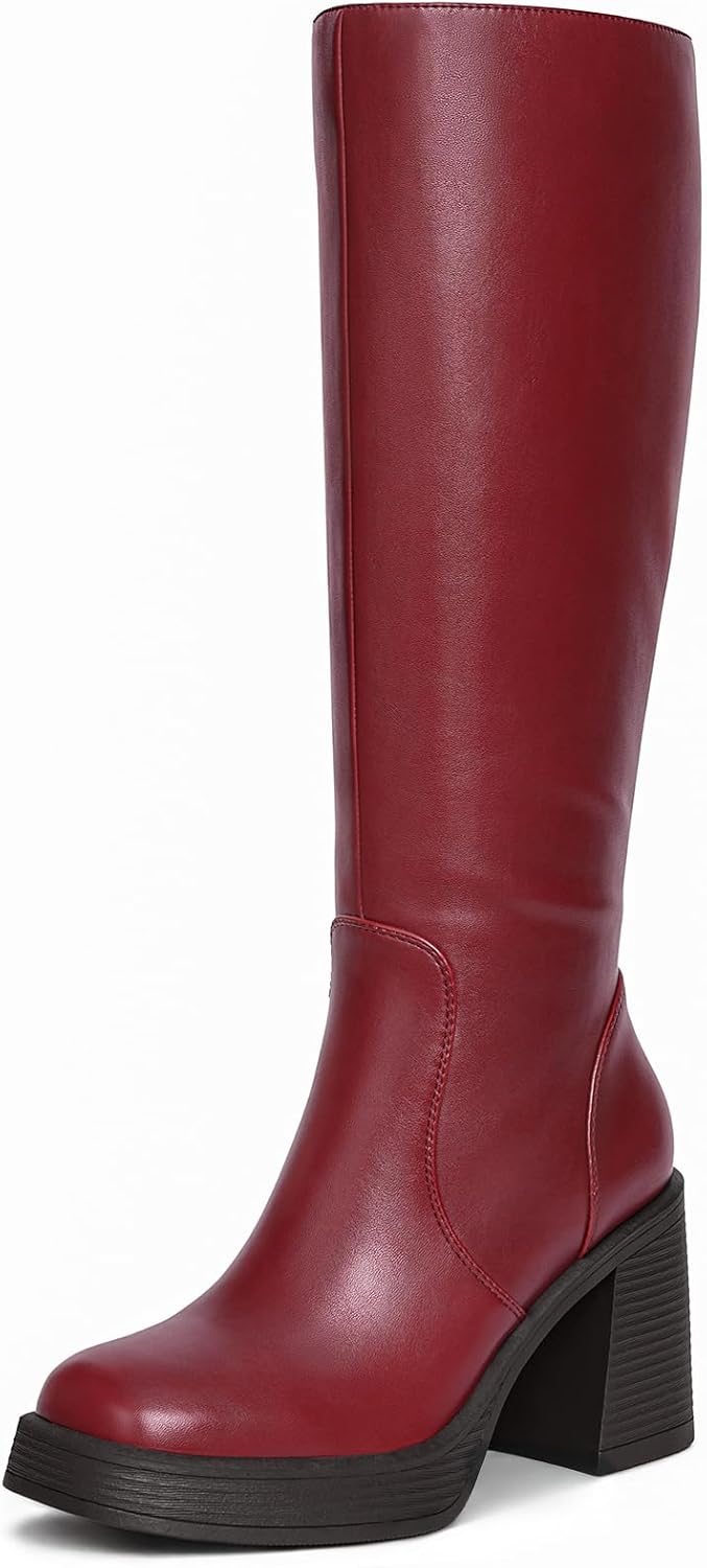 Stylish Black Knee High Boots for Women with Chunky Heels