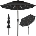 10ft 3-Tier Solar Patio Umbrella with LED Lights for Shade