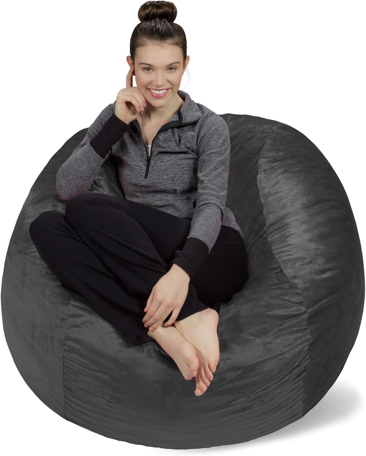 Plush Memory Foam Bean Bag Chair - Ultra Soft Microsuede Cover - Charcoal 4'