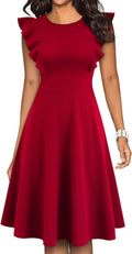 Women's Vintage Ruffle Floral Flared A-Line Swing Dress - Flattering