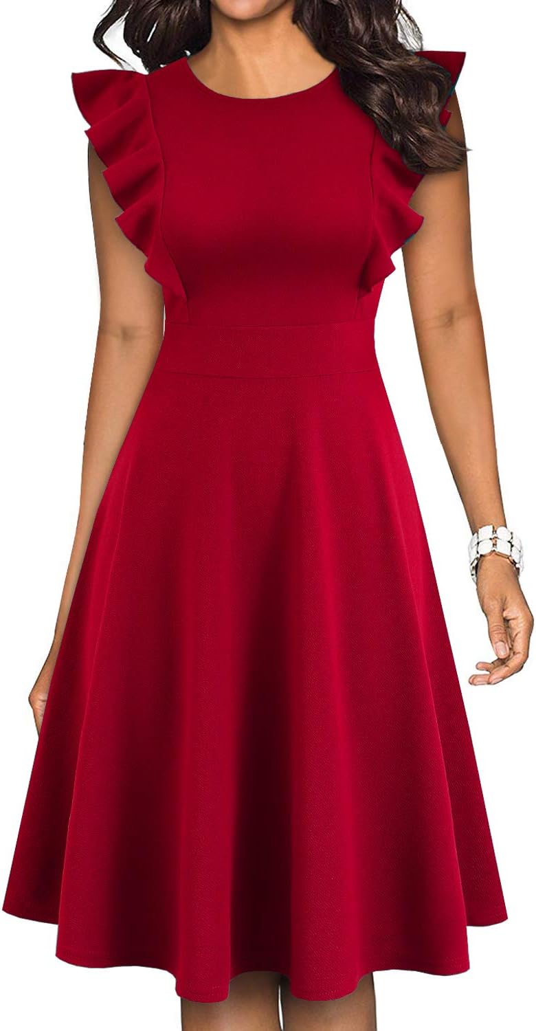 YATHON Women's Vintage Ruffle Floral Flared A Line Dresses