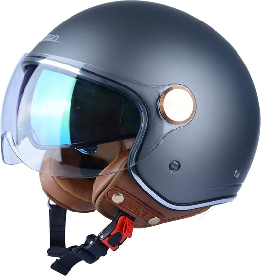 Open Face Motorcycle Helmet for Adults, DOT Approved Retro Style