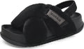 Womens Fuzzy Criss Cross Platform Slippers - Cozy Arch Support KuaiLu
