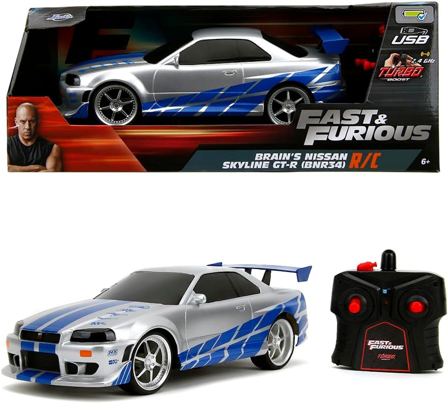 Fast & Furious R/C Nissan Skyline GT-R, 1:16 Scale, Silver/Blue