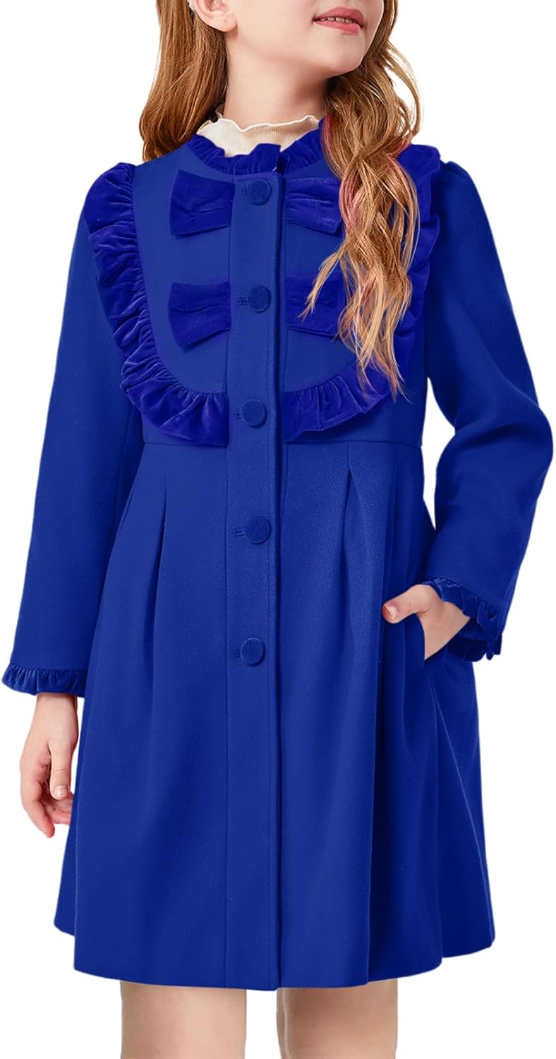 Haloumoning Girls Dress Coat with Ruffle and Bow for Winter