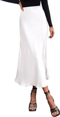 Long Satin Midi Skirt High Waist A-Line - Elegant Flowing Fit