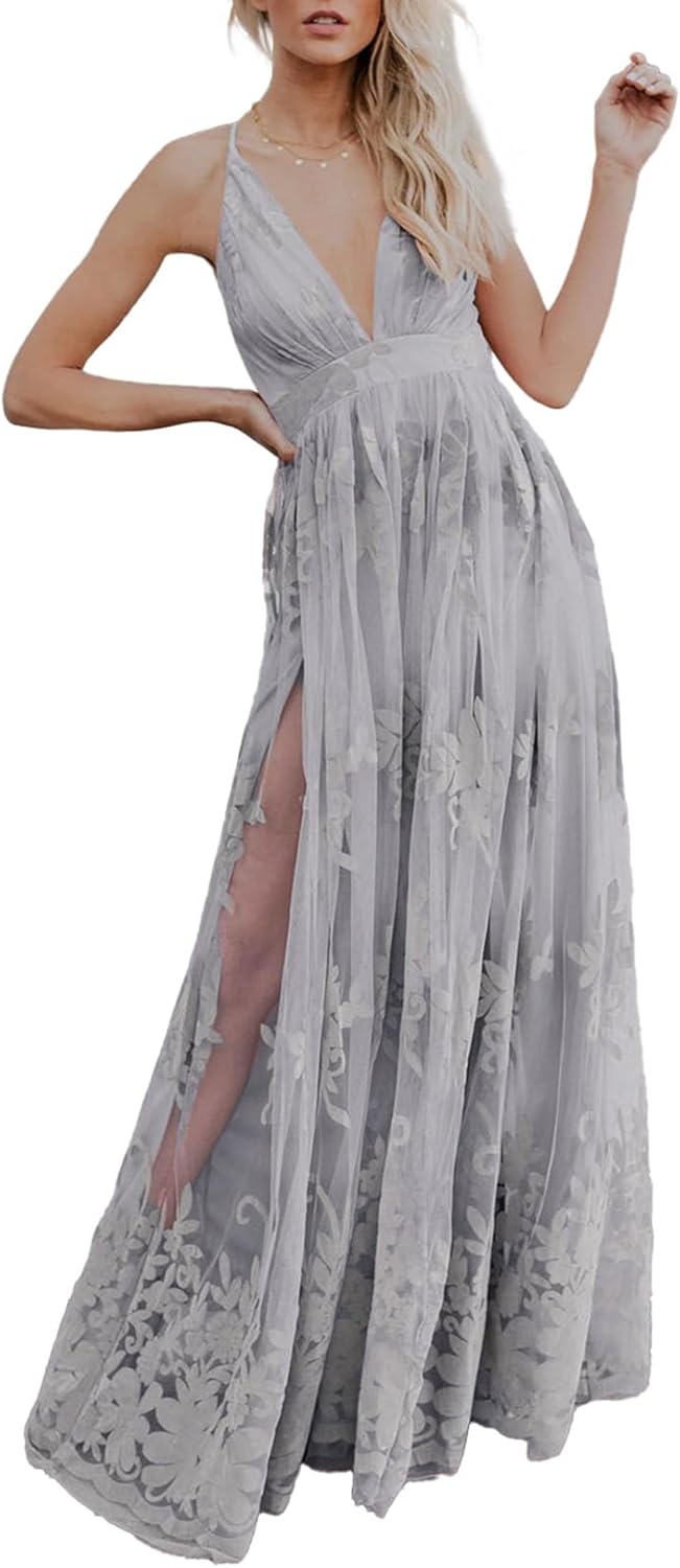 Dokotoo Womens Formal Dresses Deep V-Neck Embroidered Lace