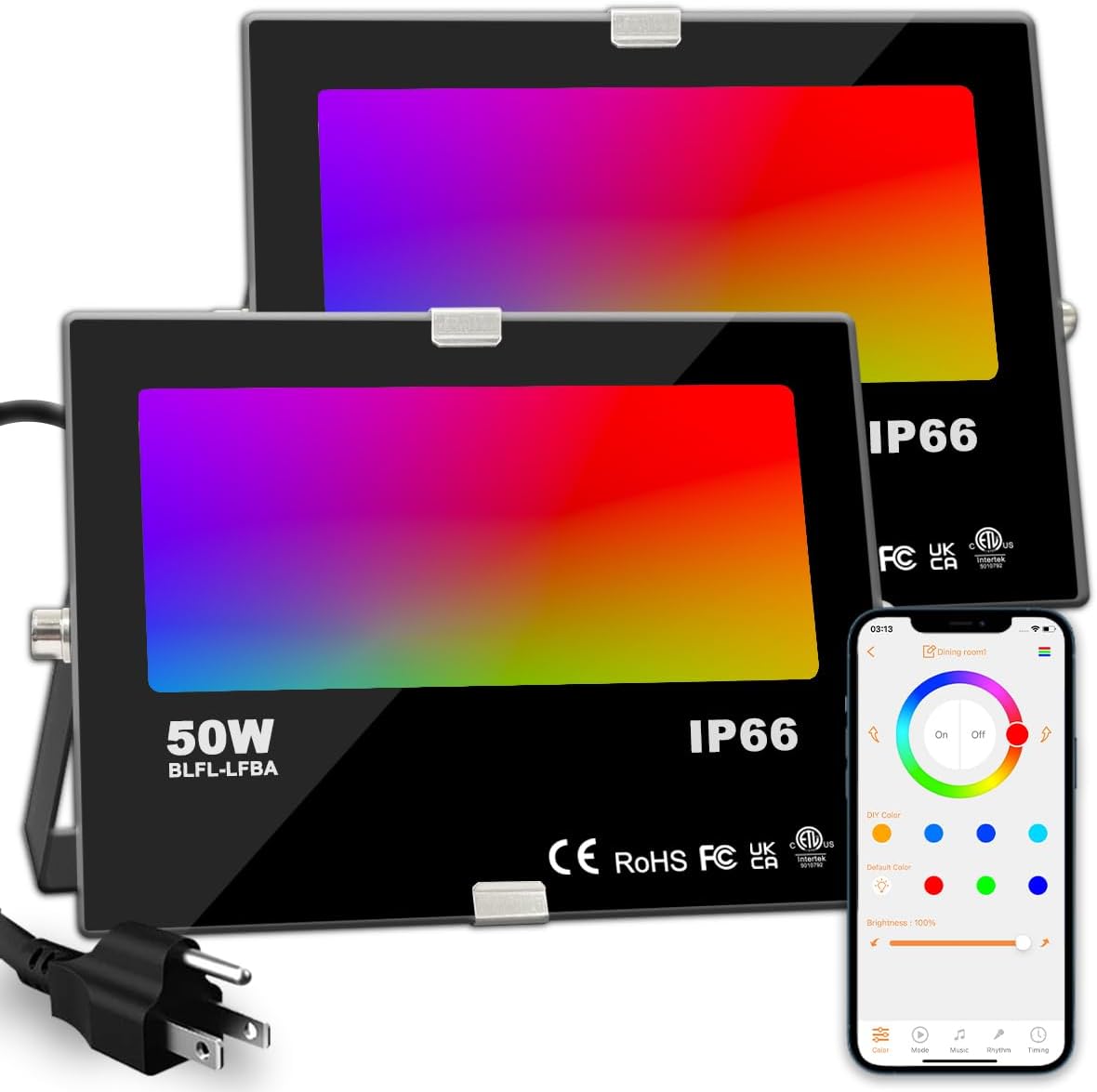 ILC 50W RGB Color Changing LED Flood Light for Outdoor Use