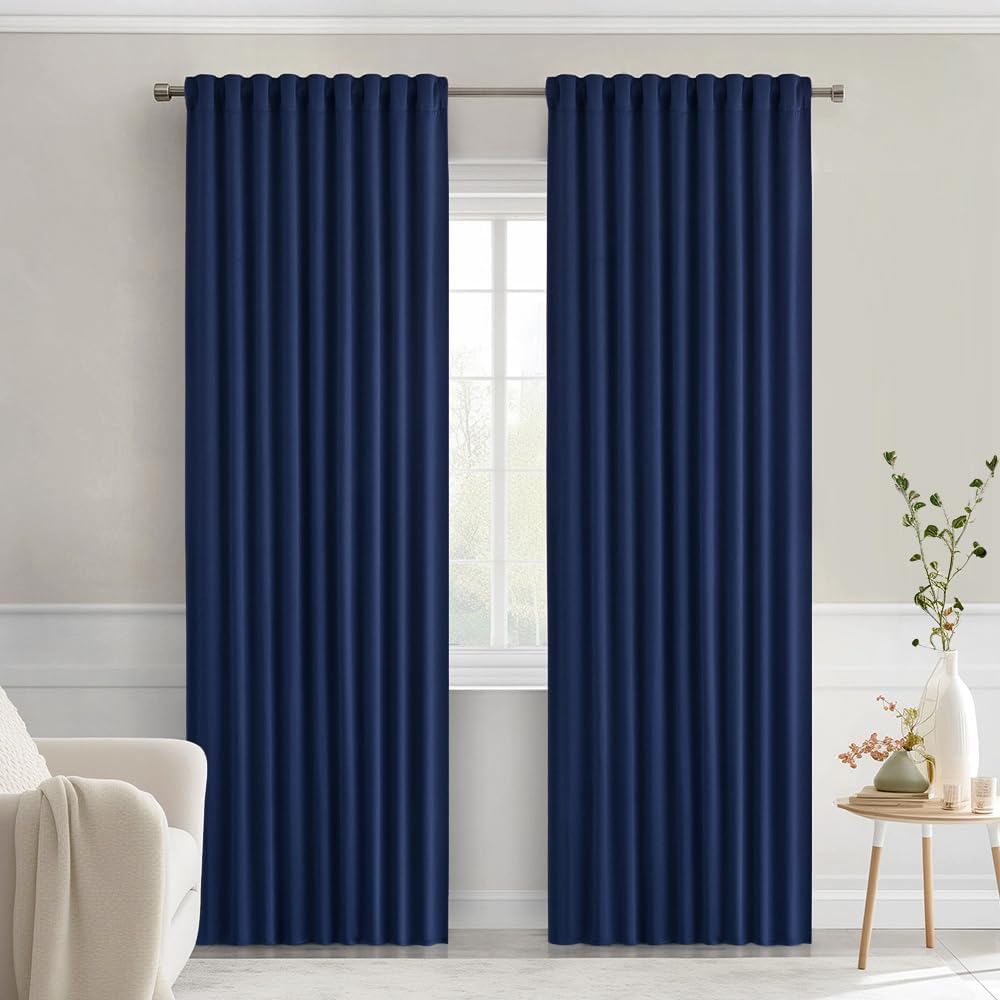 MIULEE Navy Blue Back Tab Blackout Curtains for Privacy and Style